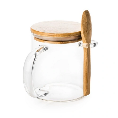 TAZA DE CRISTAL TAPA Y CUCHARA DE BAMBÚ COCO REF MD4081